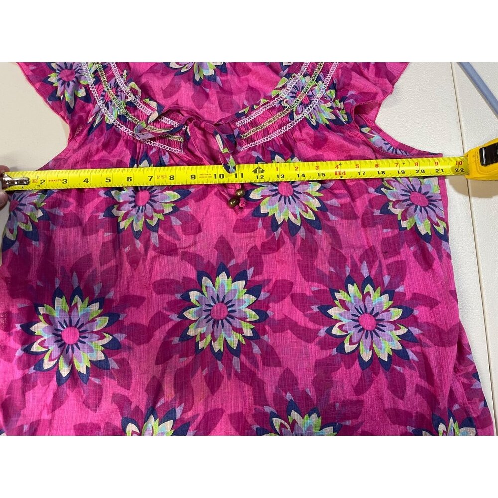 Old Navy Womens Floral Pink Boho Top With Beaded Detail Sz L Lightweight Cotton - Picture 3 of 9